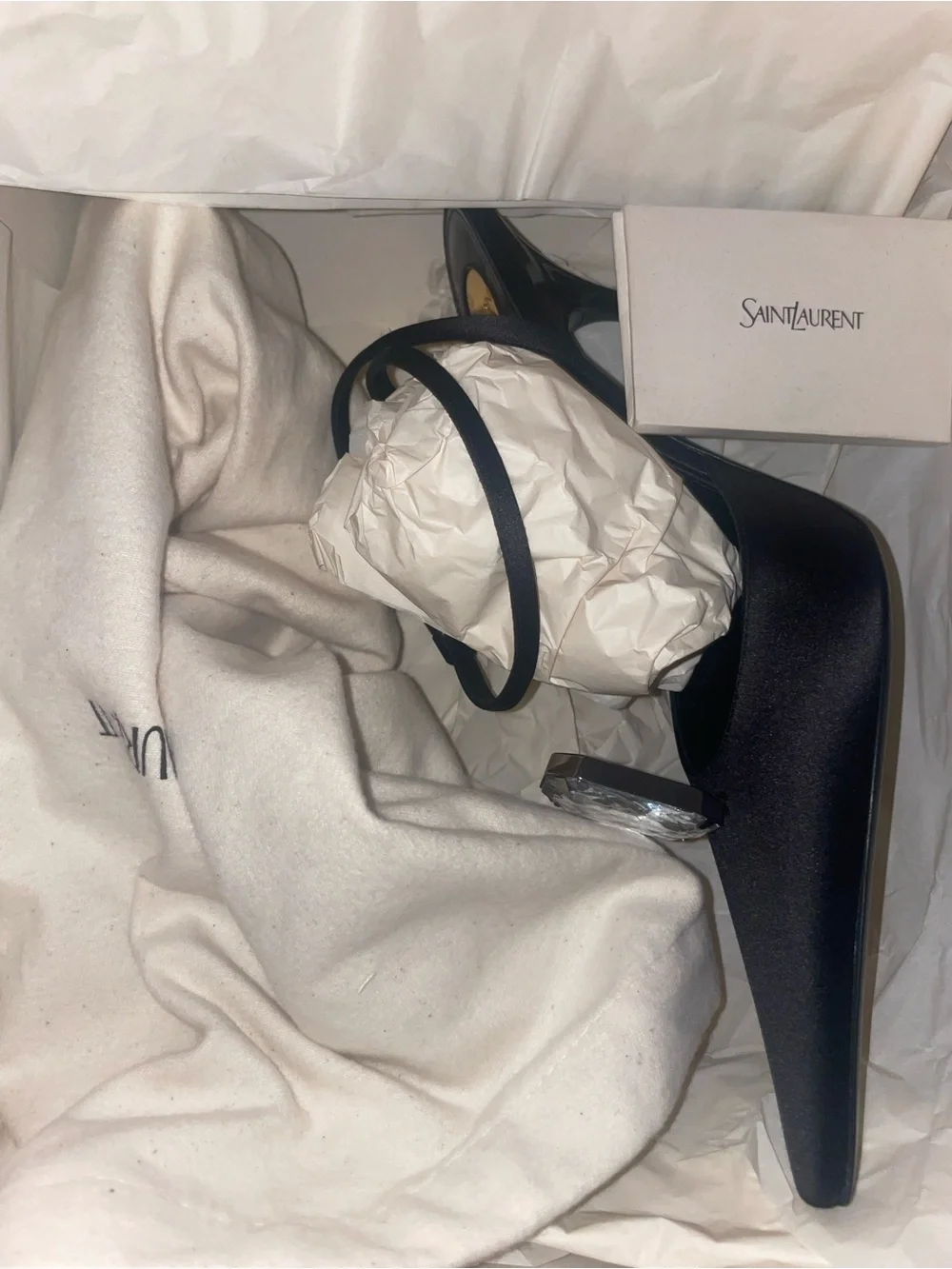 Brand New 100% Auth Saint Laurent Black Satin Harlow Pumps eu 37.5